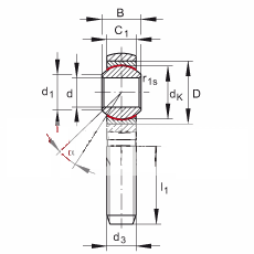 杆端轴承 GAKSL12-PS, 根据 DIN ISO 12 240-4 标准，特种钢材料，带左旋外螺纹，免维护