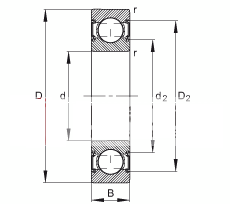 深沟球轴承 6002-C-2HRS, 修正的内部结构（C 代），根据 DIN 625-1 标准的主要尺寸，两侧唇密封