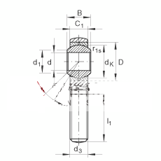 杆端轴承 GAL45-UK-2RS, 根据 DIN ISO 12 240-4 标准，带左旋外螺纹，免维护，两侧唇密封