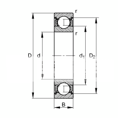 深沟球轴承 61816-2Z-Y, 根据 DIN 625-1 标准的主要尺寸, 两侧间隙密封