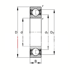 深沟球轴承 61814-2RSR-Y, 根据 DIN 625-1 标准的主要尺寸, 两侧唇密封