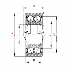 角接触球轴承 3006-B-2Z-TVH, 双列，双侧间隙密封，接触角 α = 25°