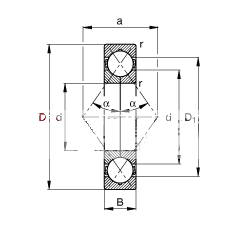 四点接触球轴承 QJ206-MPA, 根据 DIN 628-4 标准的主要尺寸, 可分离, 剖分内圈