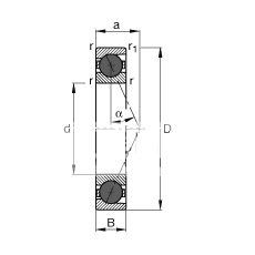 主轴轴承 HCB7208-E-T-P4S, 调节，成对或单元安装，接触角 α = 25°，陶瓷球，限制公差