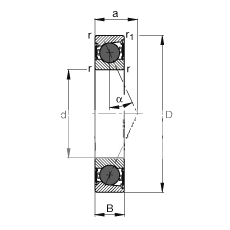 主轴轴承 HCB71903-E-2RSD-T-P4S, 调节，成对或单元安装，接触角 α = 25°，陶瓷球，两侧唇密封，非接触，限制公差