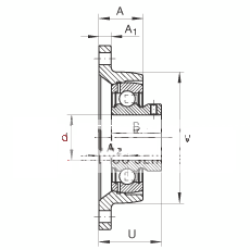 轴承座单元 RCJTY25-JIS, 带两个螺栓孔的法兰的轴承座单元，铸铁， 根据 JIS 标准，内圈带平头螺钉， R 型密封