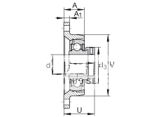 轴承座单元 RCJTY1-7/16, 对角法兰轴承座单元，铸铁，根据 ABMA 15 - 1991, ABMA 14 - 1991, ISO3228 内圈带有平头螺栓，R型密封，英制